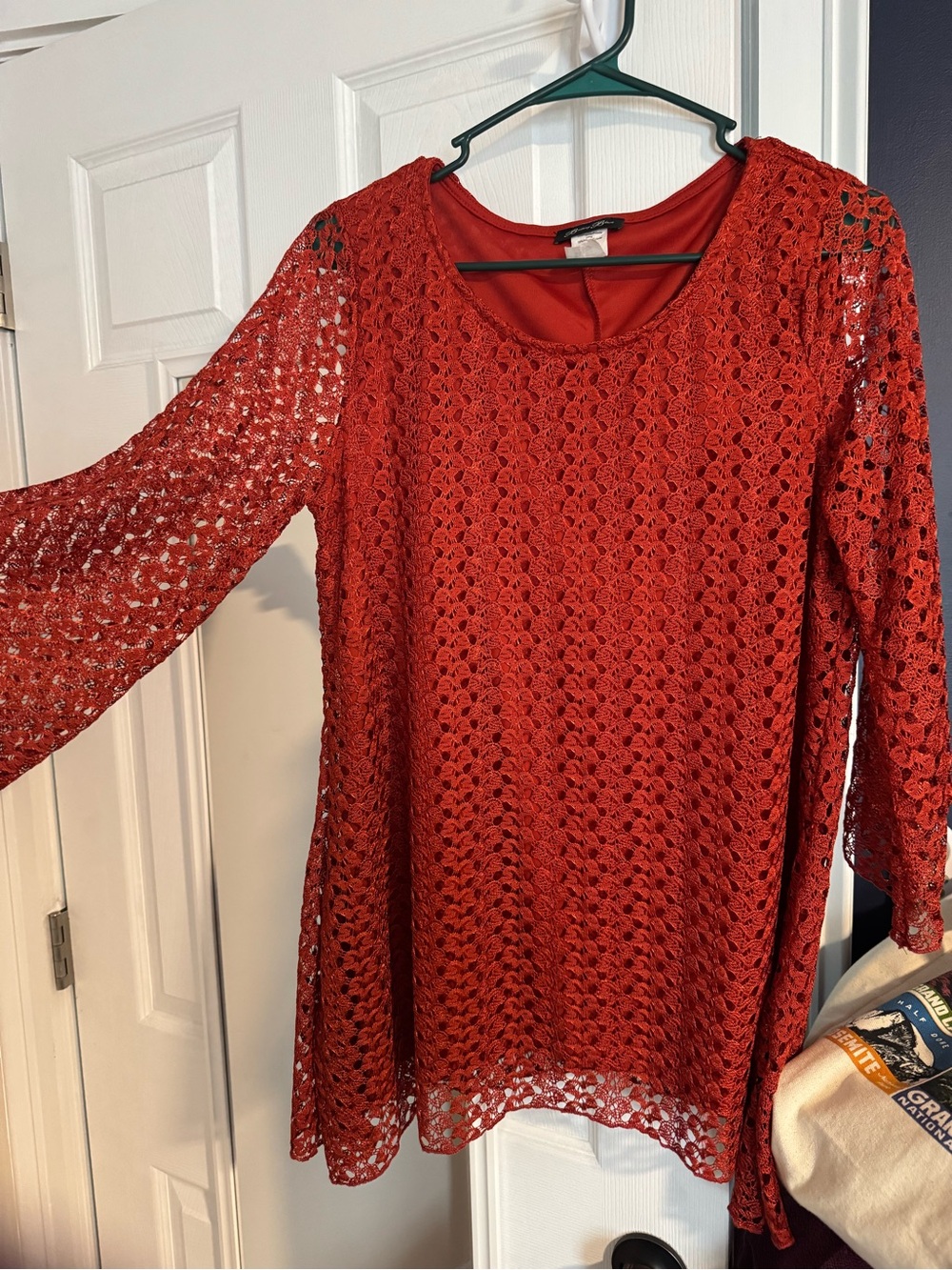 Brittany Black Deep Orange Crochet Lace Tunic Top